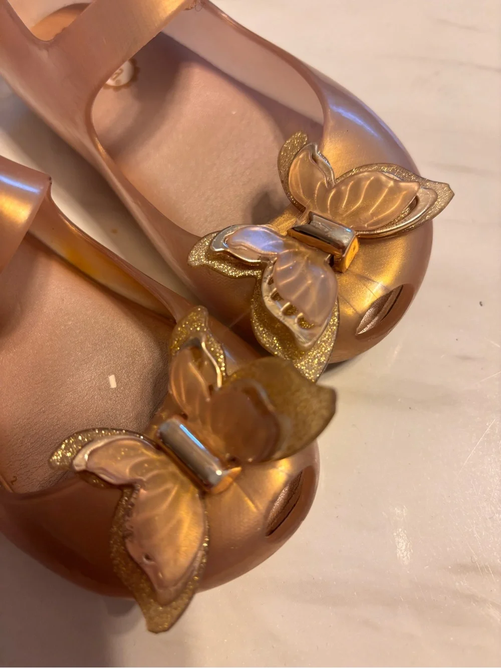 Mini Melissa Girls Size 8 Gold Butterfly Mary Jane Jelly Shoes